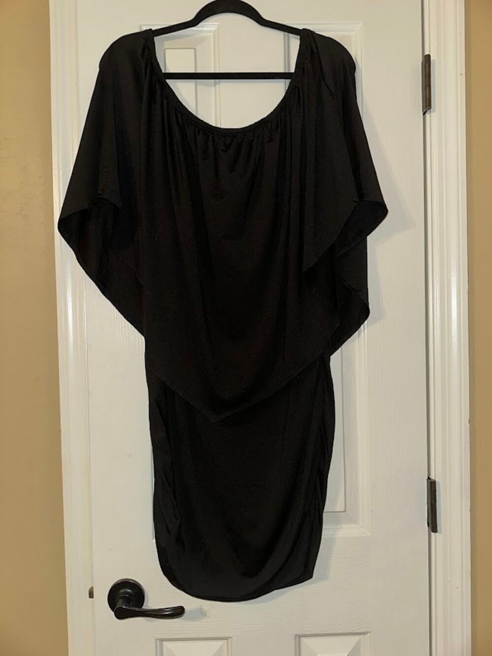 Black Off Shoulder Batwing Draped Bodycon Dress